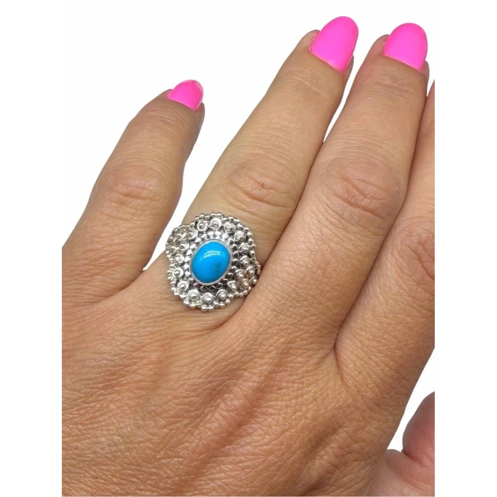 Kingman Turquoise Ring Size 6 Solid 925 Sterling Silver